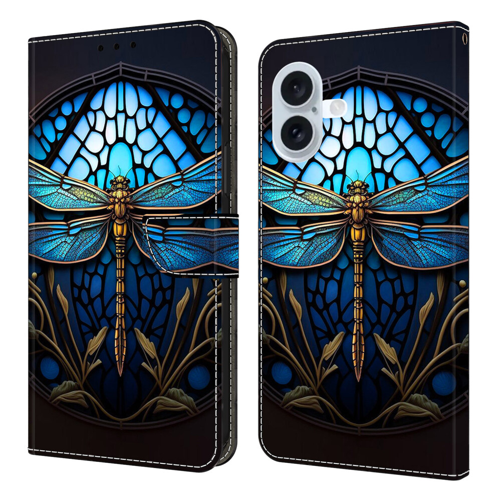(Iphone 17, Dragonfly) For Iphone 17 Case With Card Slot Pattern Printed Tpu+Pu Leather Flip Phone Cover Blue 6914282362050