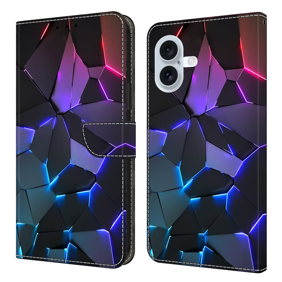 (Iphone 17, Cracks) For Iphone 17 Case With Card Slot Pattern Printed Tpu+Pu Leather Flip Phone Cover Blue 6914285880131
