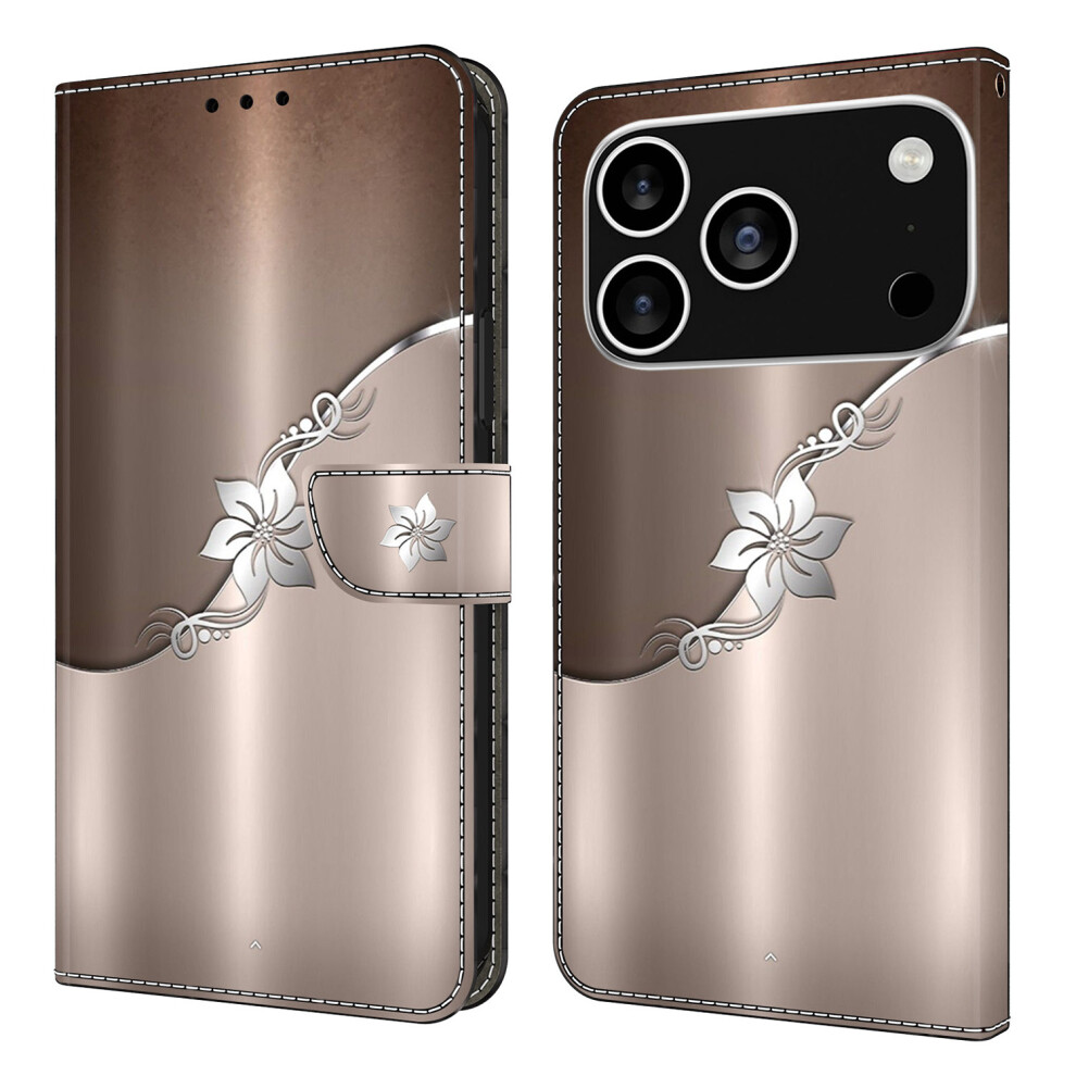 (Iphone 17 Pro, Flower) For Iphone 17 Pro Case Magnetic Clasp 3D Pattern Leather Wallet Phone Cover Silver 6914284662295