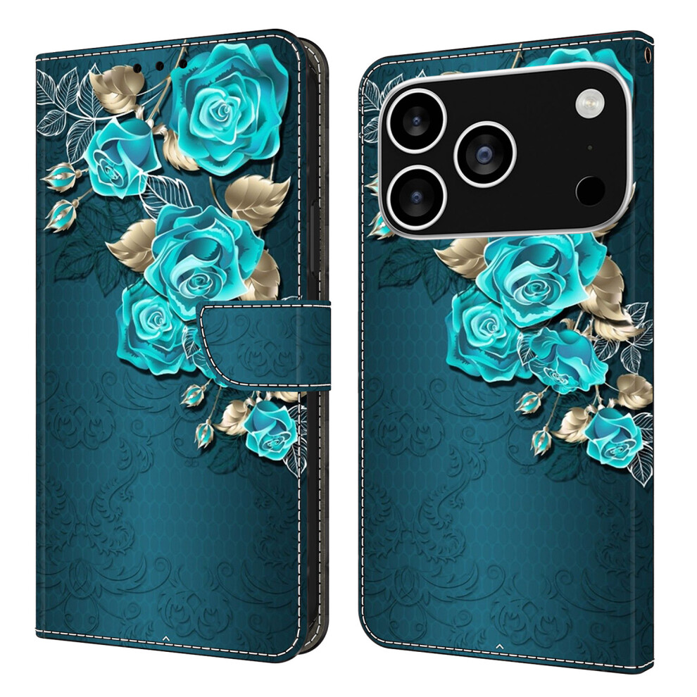 (Iphone 17 Pro, Rose) For Iphone 17 Pro Case Magnetic Clasp 3D Pattern Leather Wallet Phone Cover Blue 6914282085126