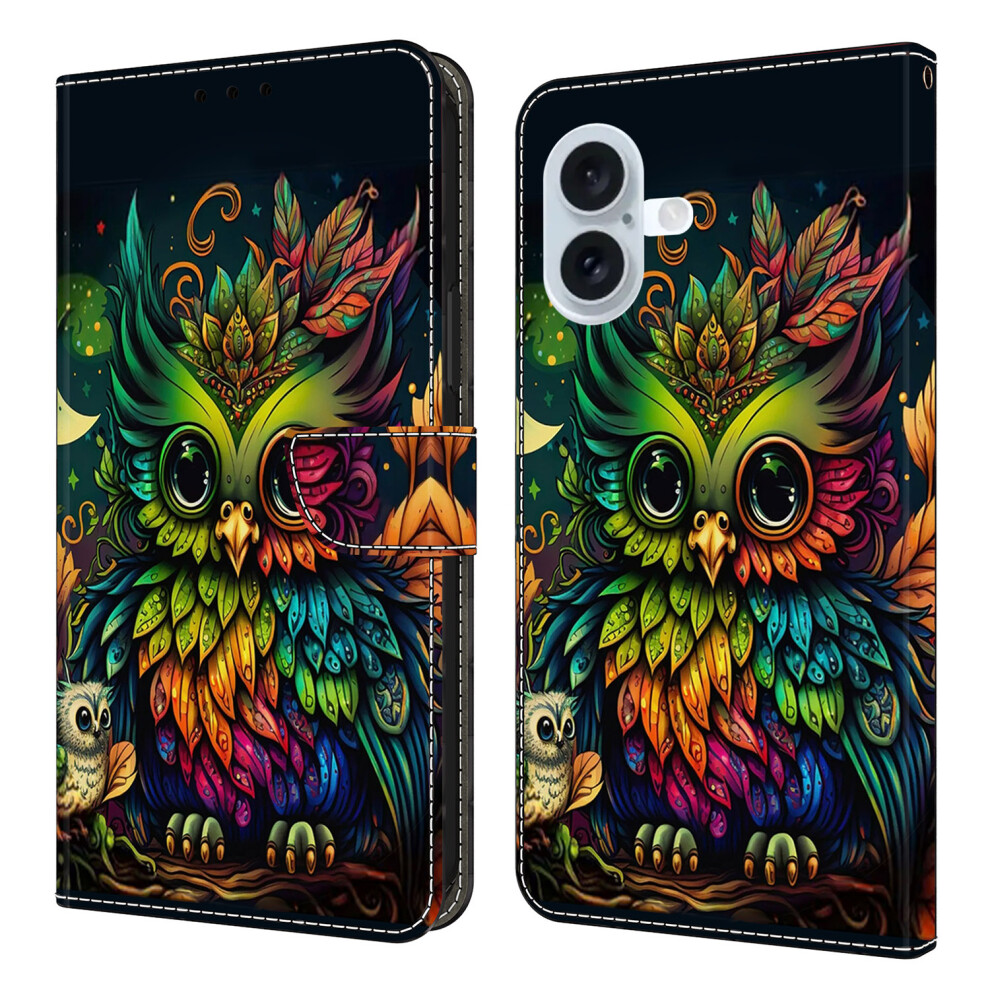 (Iphone 17, Colorful Owl) For Iphone 17 Case With Card Slot Pattern Printed Tpu+Pu Leather Flip Phone Cover 6914281562796