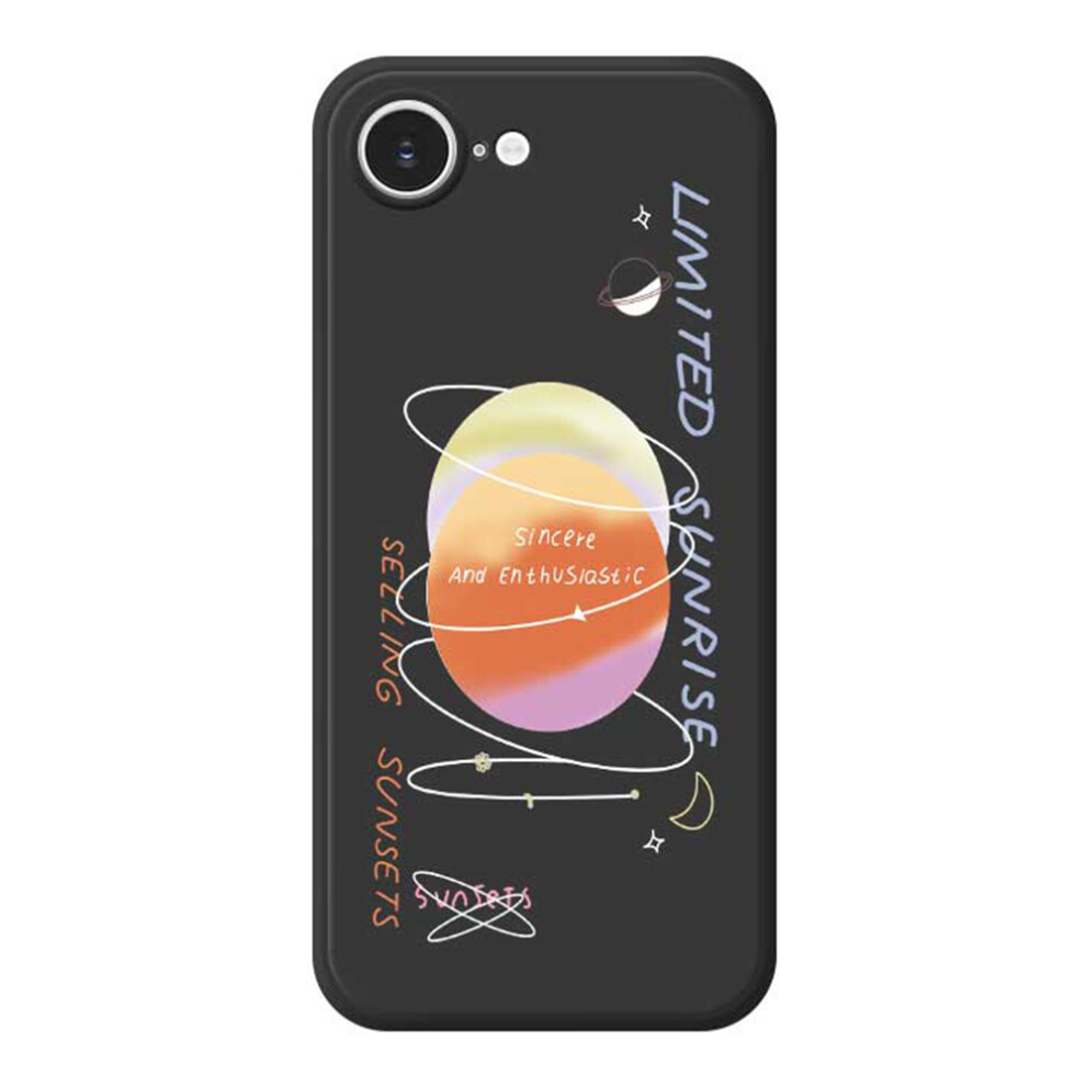(Iphone 16E, ) For Iphone 16E Case Planet Pattern Printing Straight Edge Tpu Phone Back Cover Black 6914287070646