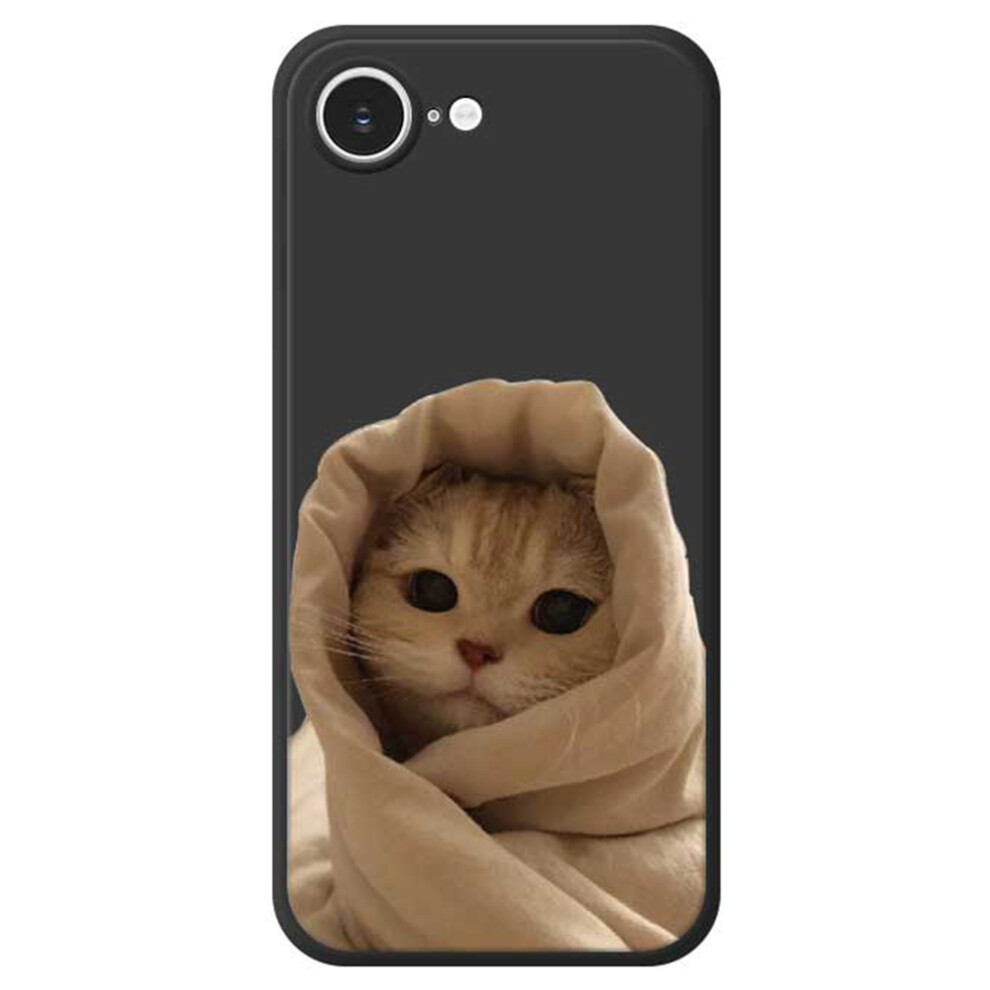 (Iphone 16E, ) For Iphone 16E Case Wrapped Cat Pattern Printing Straight Edge Tpu Phone Back Cover Black 6914284200503