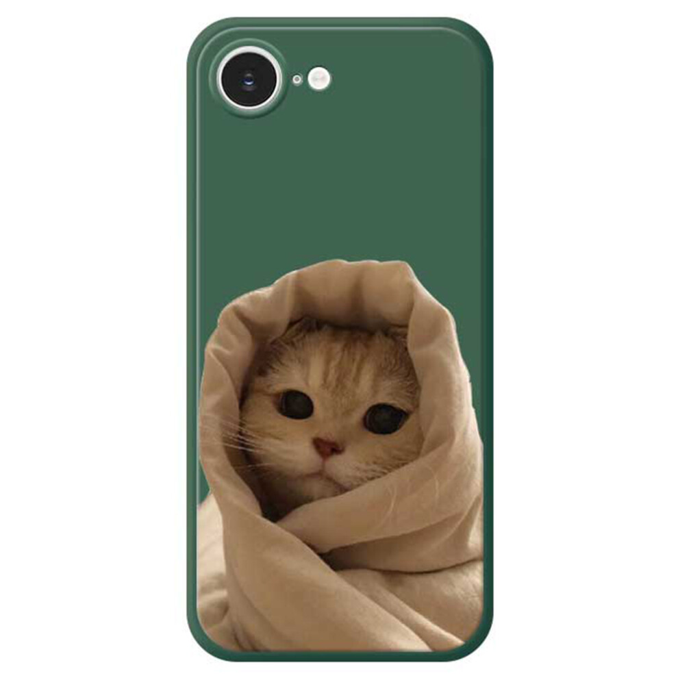 (Iphone 16E, ) For Iphone 16E Case Wrapped Cat Pattern Printing Straight Edge Tpu Phone Back Cover Green 6914289629828