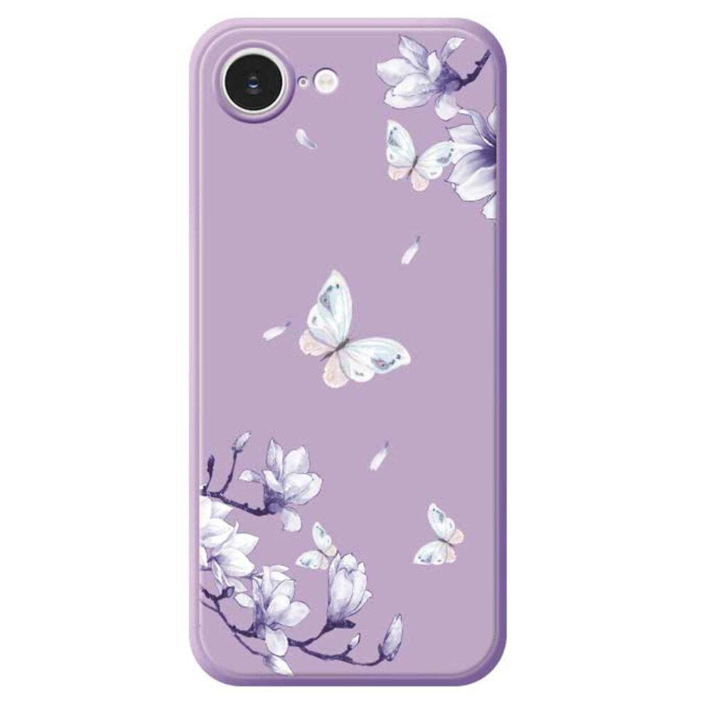 (Iphone 16E, ) For Iphone 16E Case Butterfly Magnolia Pattern Printing Straight Edge Tpu Phone Back Cover Purple 6914289216233