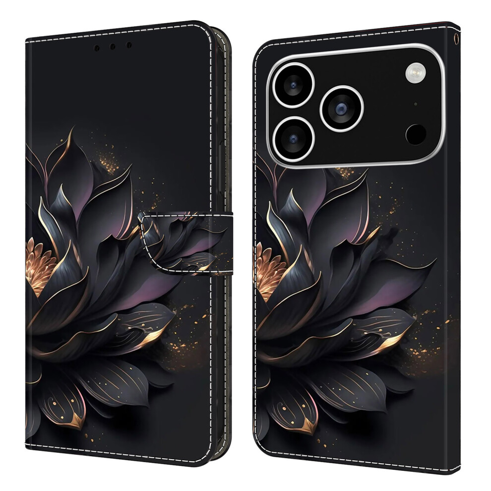 (Iphone 17 Pro, Lotus) For Iphone 17 Pro Case Magnetic Clasp 3D Pattern Leather Wallet Phone Cover Purple 6914282361732