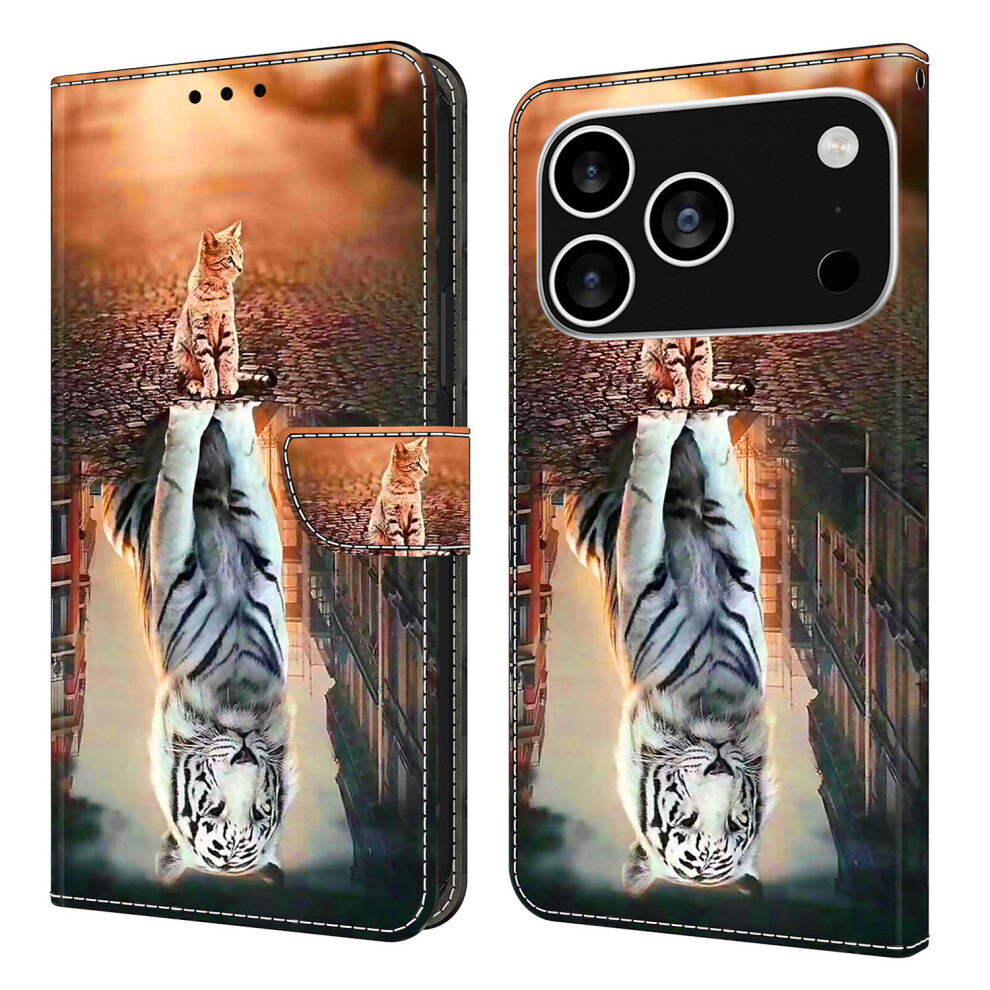 (Iphone 17 Pro, Cat And Tiger) For Iphone 17 Pro Case Magnetic Clasp 3D Pattern Leather Wallet Phone Cover 6914284454982