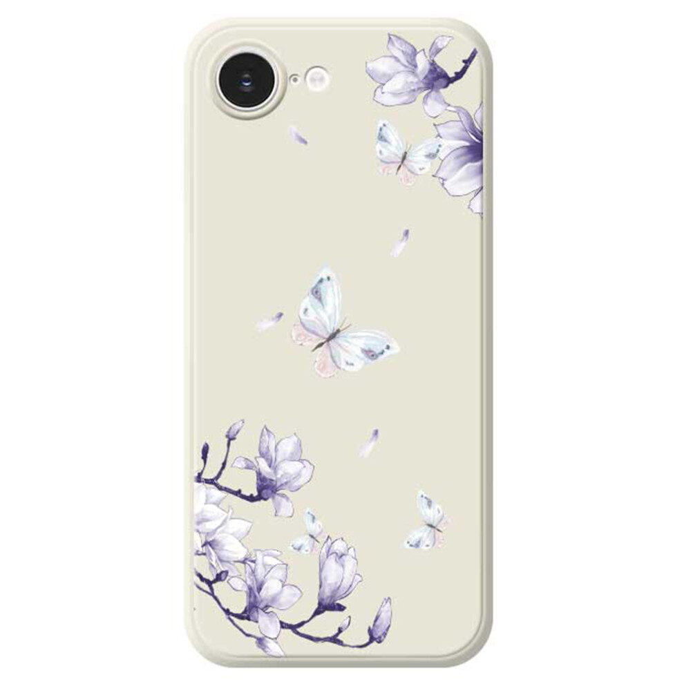 (Iphone 16E, Beige) For Iphone 16E Case Butterfly Magnolia Pattern Printing Straight Edge Tpu Phone Back Cover Cream 6914282070801