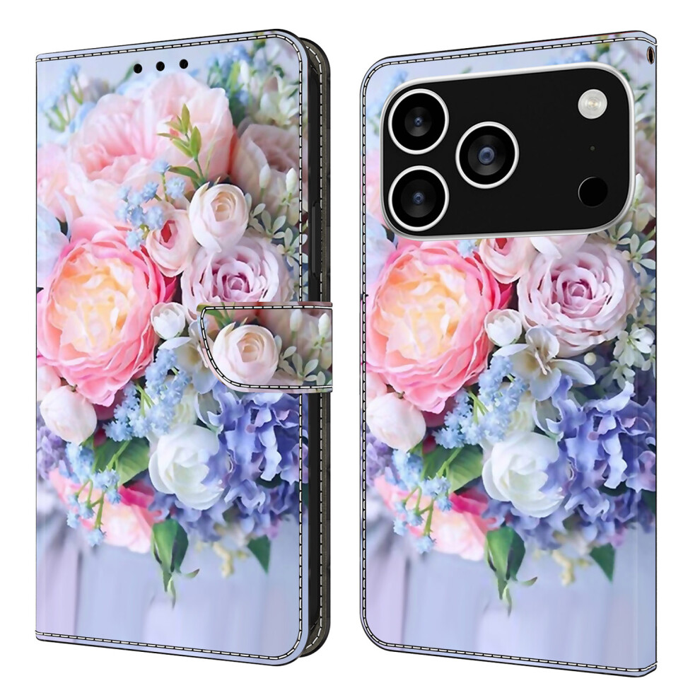 (Iphone 17 Pro, Colorful Flower) For Iphone 17 Pro Case Magnetic Clasp 3D Pattern Leather Wallet Phone Cover 6914288181426