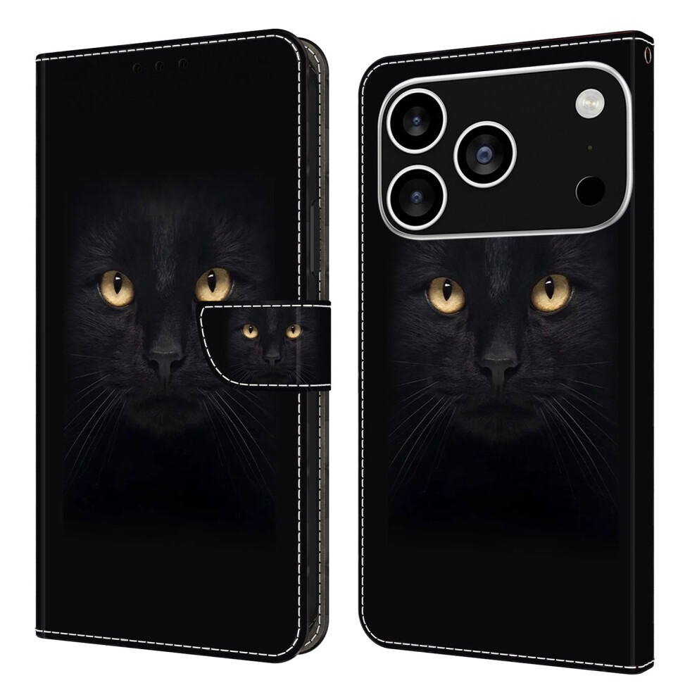 (Iphone 17 Pro, Cat) For Iphone 17 Pro Case Magnetic Clasp 3D Pattern Leather Wallet Phone Cover Black 6914280133270