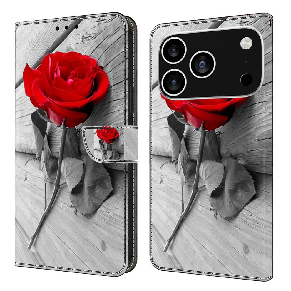 (Iphone 17 Pro, Rose) For Iphone 17 Pro Case Magnetic Clasp 3D Pattern Leather Wallet Phone Cover 6914287625020