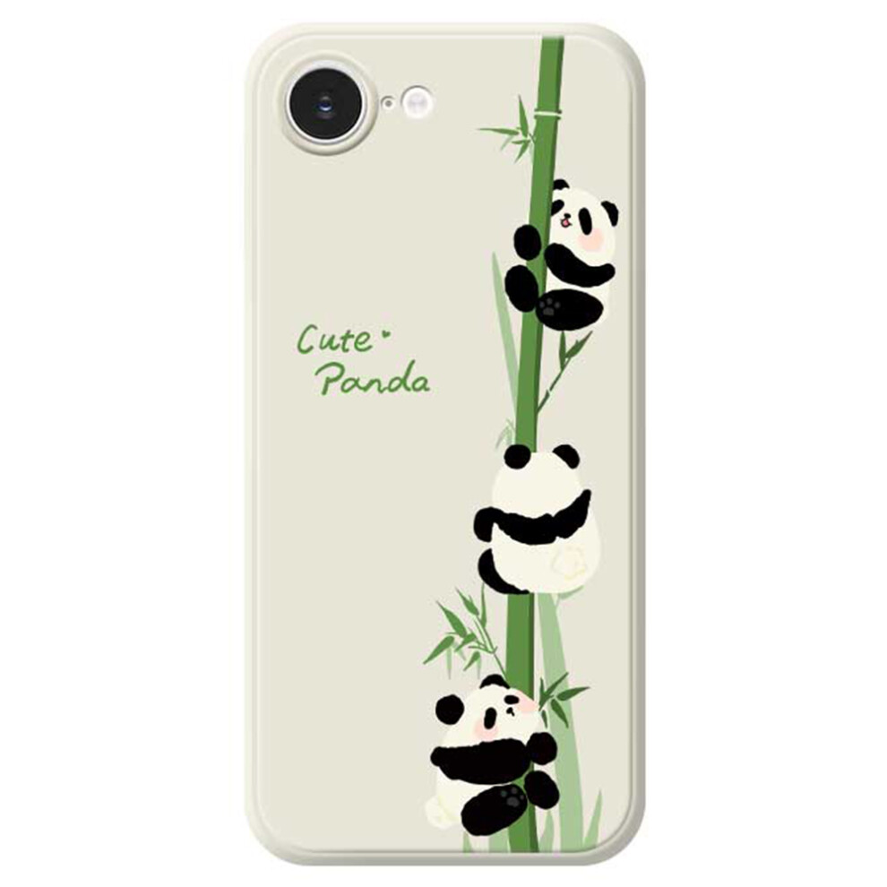 (Iphone 16E, Beige) For Iphone 16E Case Panda Climbing Bamboo Pattern Printing Straight Edge Tpu Phone Back Cover Cream 6914287613836