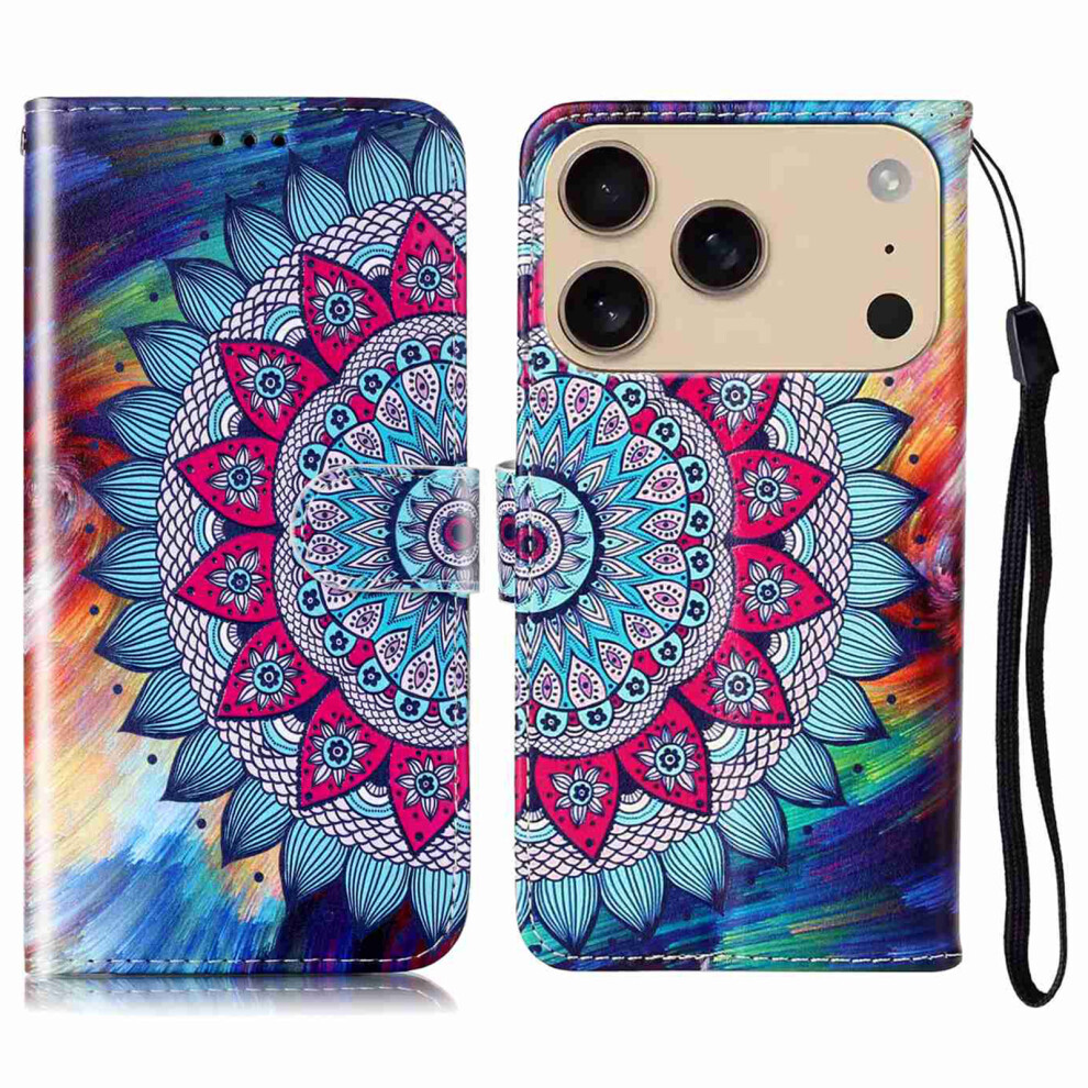 (Iphone 17 Pro, Mandala Flower) For Iphone 17 Pro Case Pattern Leather Wallet Phone Cover With Strap 6914281712863