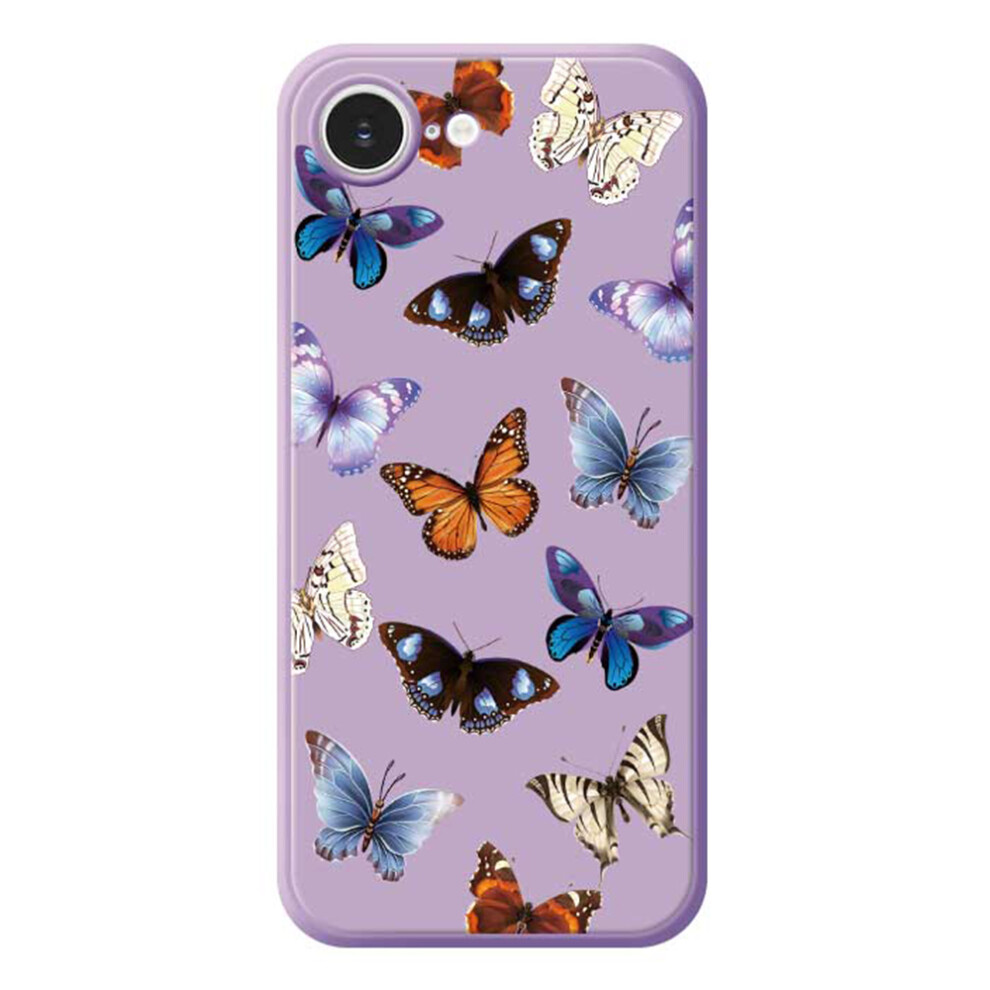 (Iphone 16E, ) For Iphone 16E Case Butterflies Pattern Printing Straight Edge Tpu Phone Back Cover Purple 6914283949335