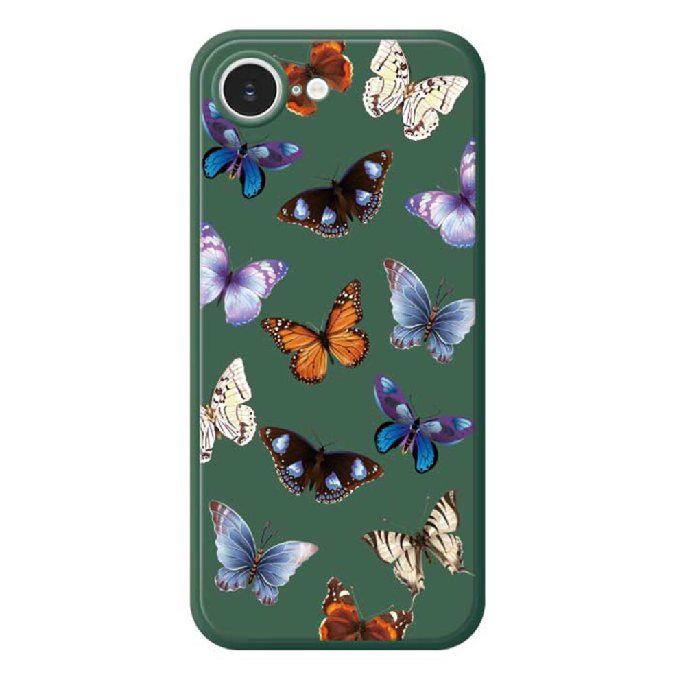 (Iphone 16E, ) For Iphone 16E Case Butterflies Pattern Printing Straight Edge Tpu Phone Back Cover Green 6914288204774