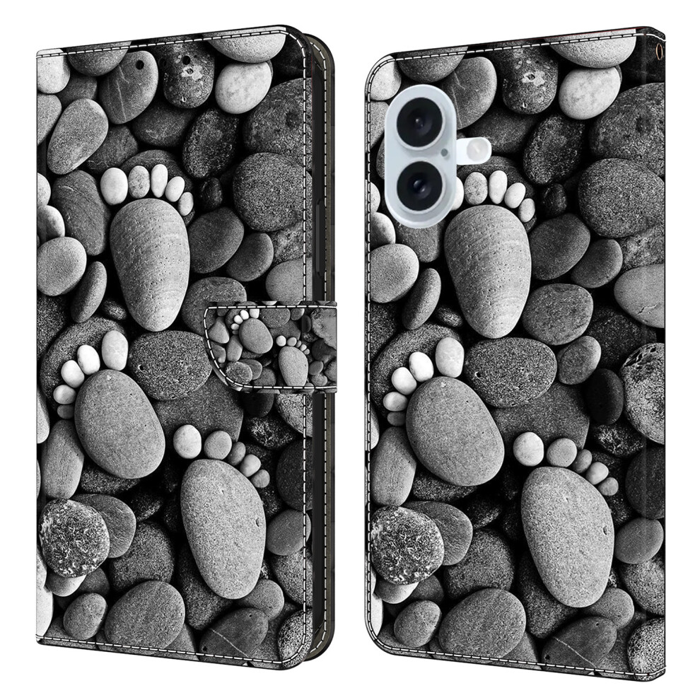(Iphone 17, Stone Footprints) For Iphone 17 Case Wallet Stand Pattern Printing Pu Leather Flip Phone Cover 6914286402776