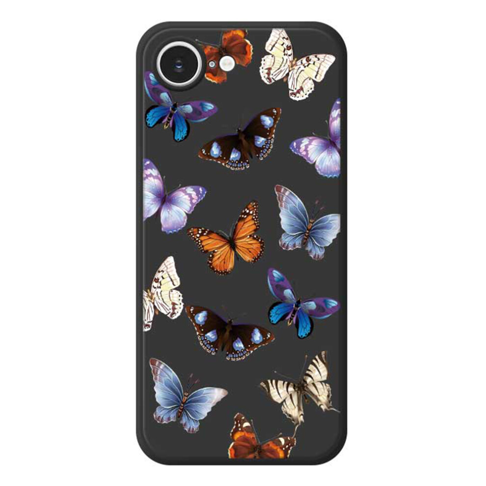 (Iphone 16E, ) For Iphone 16E Case Butterflies Pattern Printing Straight Edge Tpu Phone Back Cover Black 6914282130406
