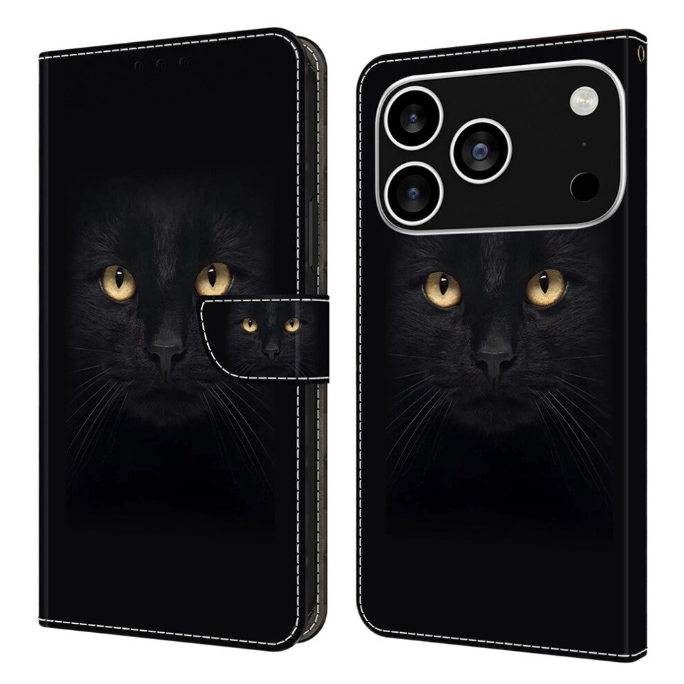 (Iphone 17 Pro Max, Cat) For Iphone 17 Pro Max Case Magnetic Clasp 3D Pattern Leather Wallet Phone Cover Black 6914289774962