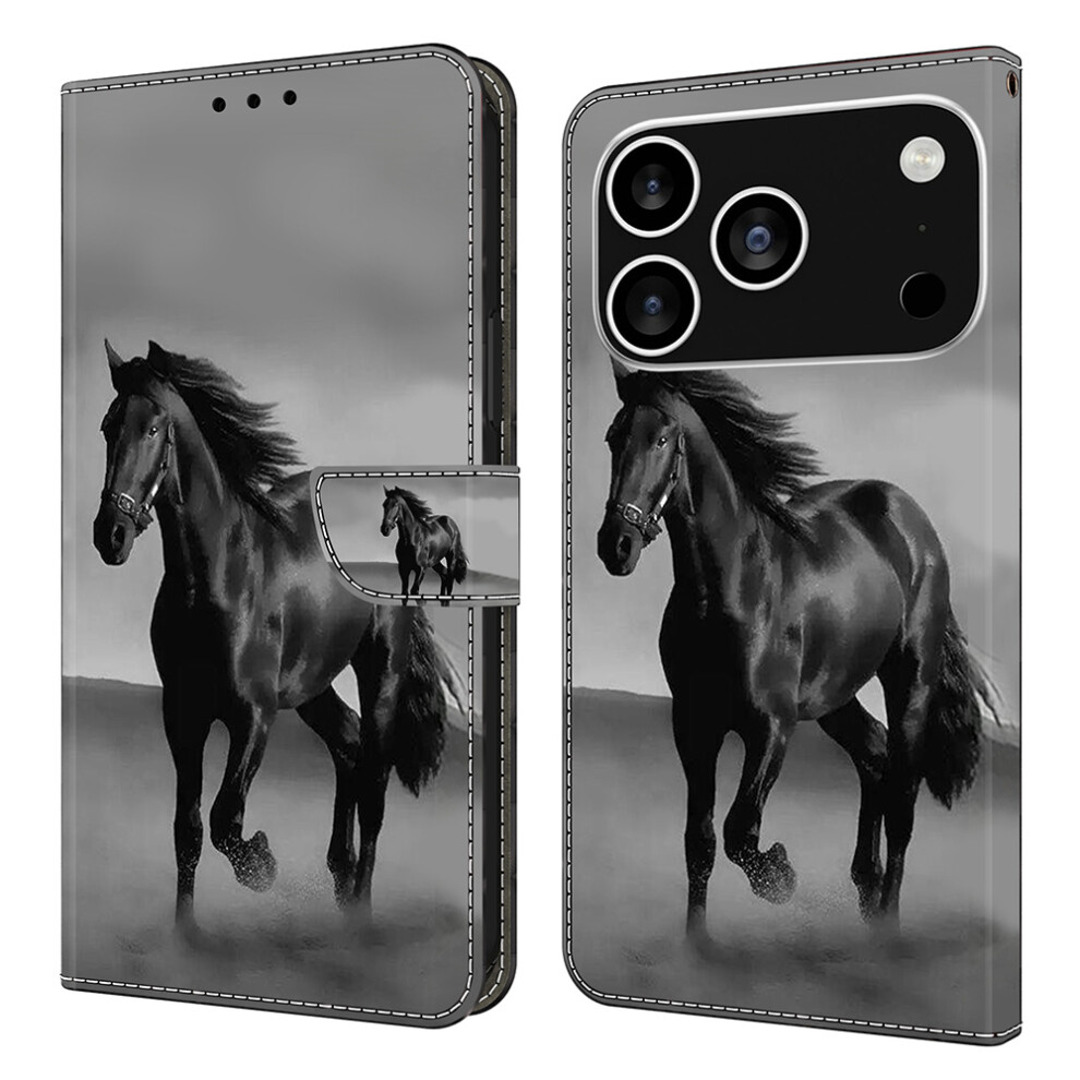 (Iphone 17 Pro Max, Horse) For Iphone 17 Pro Max Case Magnetic Clasp 3D Pattern Leather Wallet Phone Cover Black 6914285716676