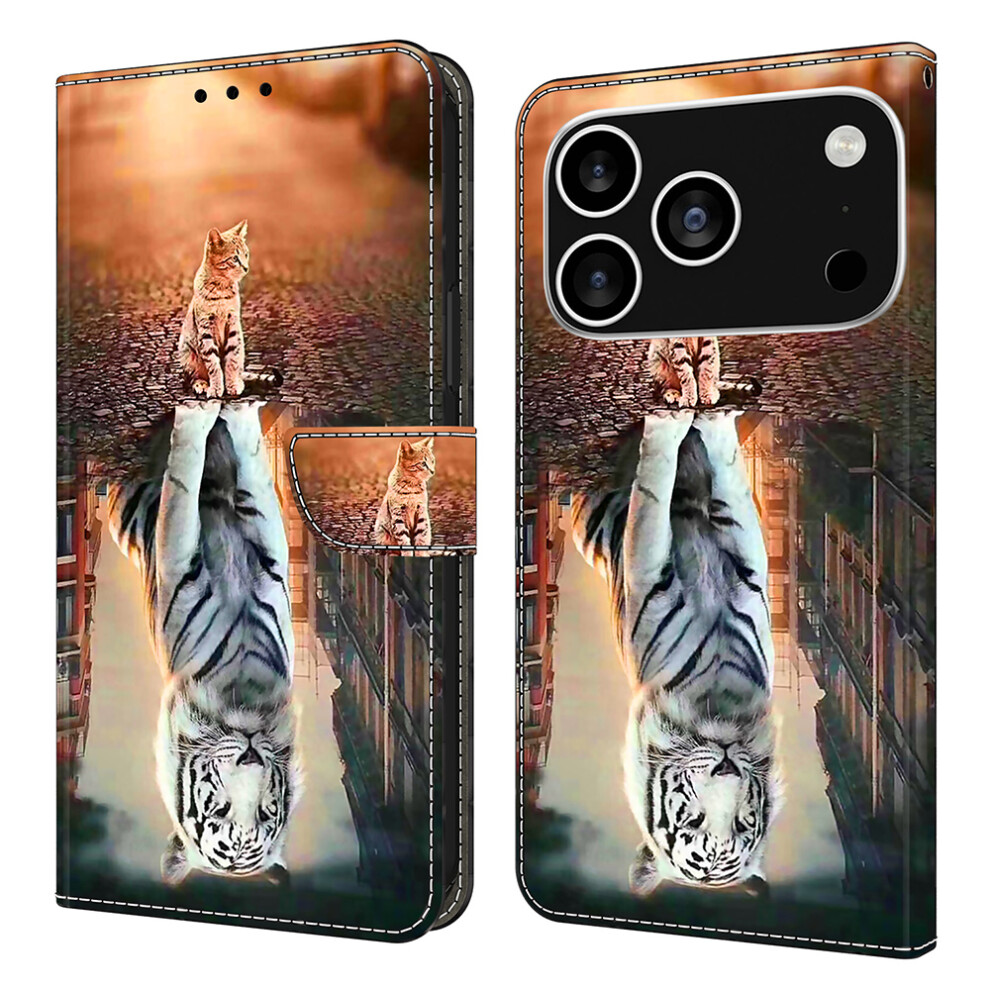 (Iphone 17 Pro Max, Cat And Tiger) For Iphone 17 Pro Max Case Magnetic Clasp 3D Pattern Leather Wallet Phone Cover 6914280734736