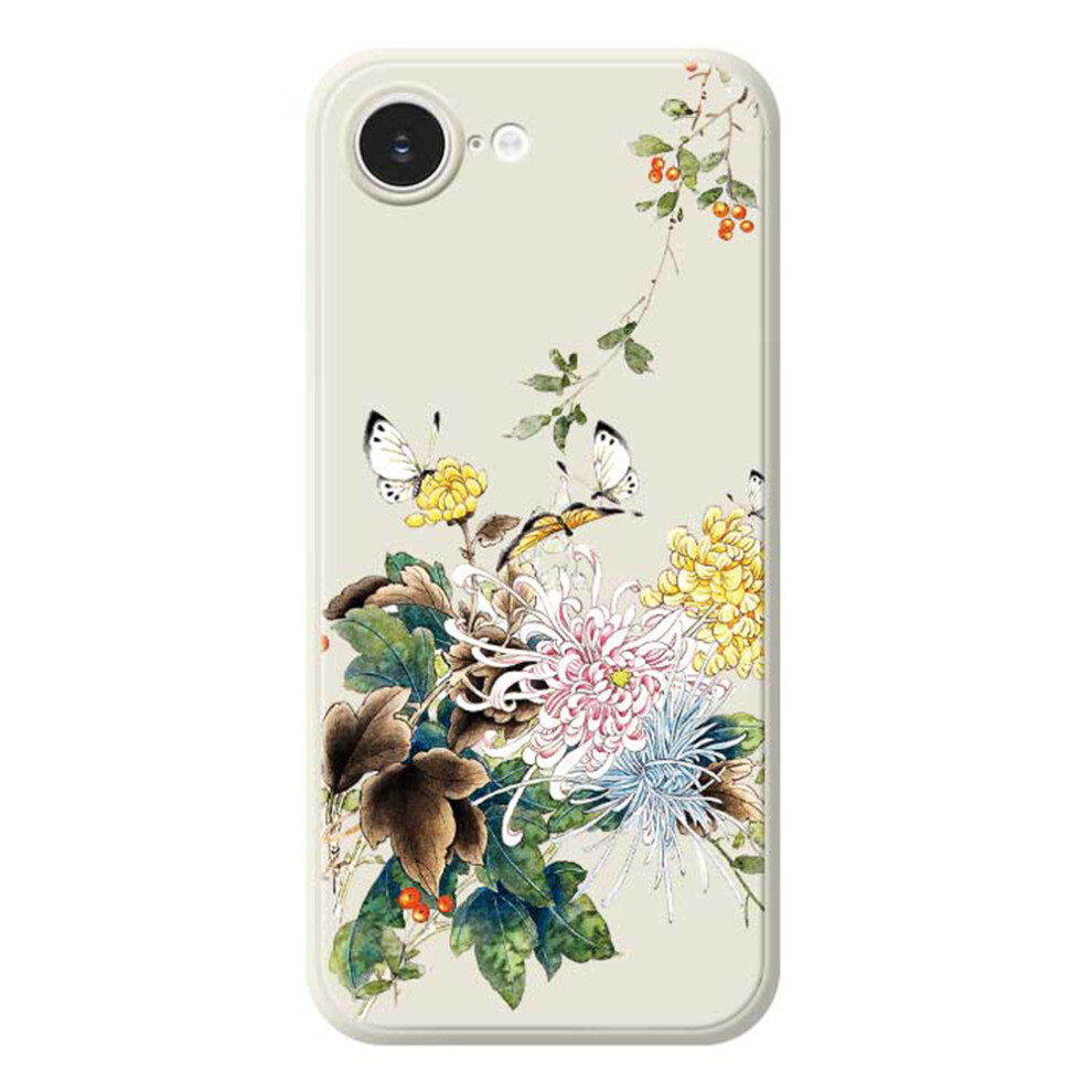 (Iphone 16E, Beige) For Iphone 16E Case Butterfly Chrysanthemum Pattern Printing Straight Edge Tpu Phone Back Cover Cream 6914281789742