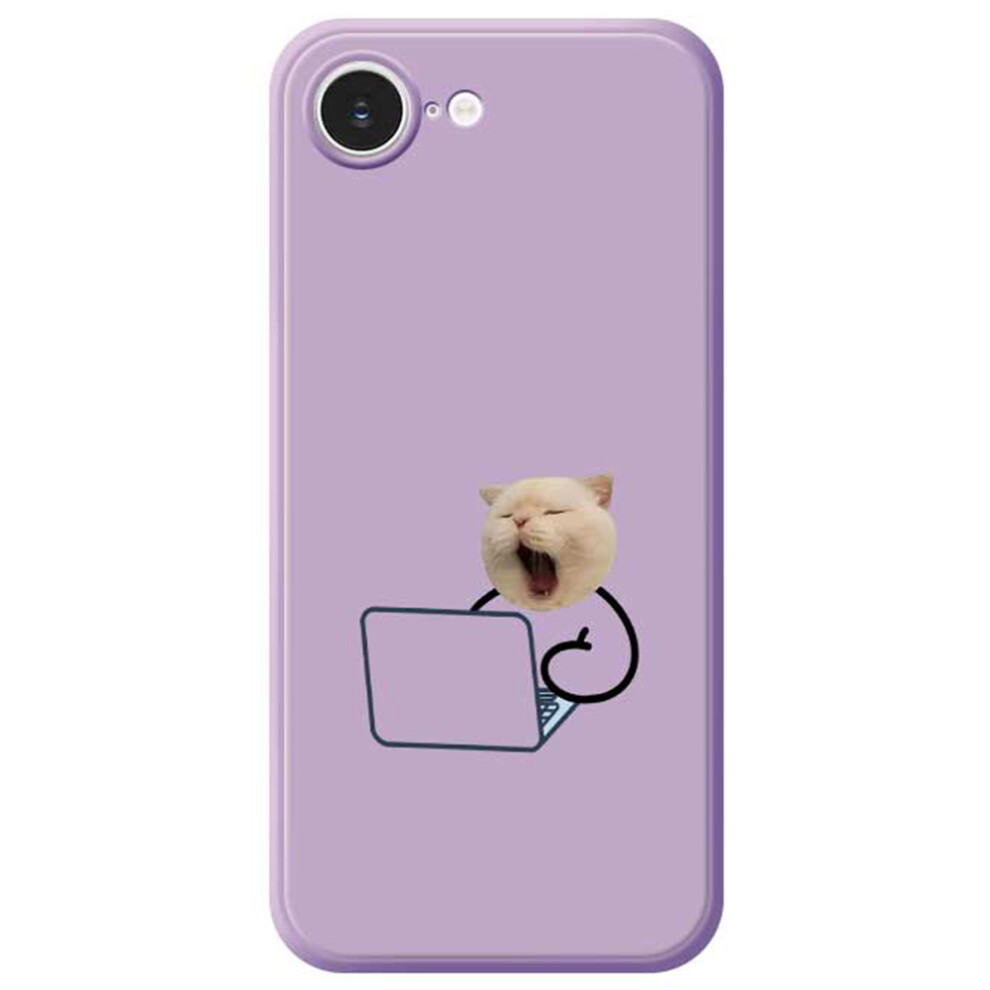 (Iphone 16E, ) For Iphone 16E Case Working Cat Pattern Printing Straight Edge Tpu Phone Back Cover Purple 6914286111197