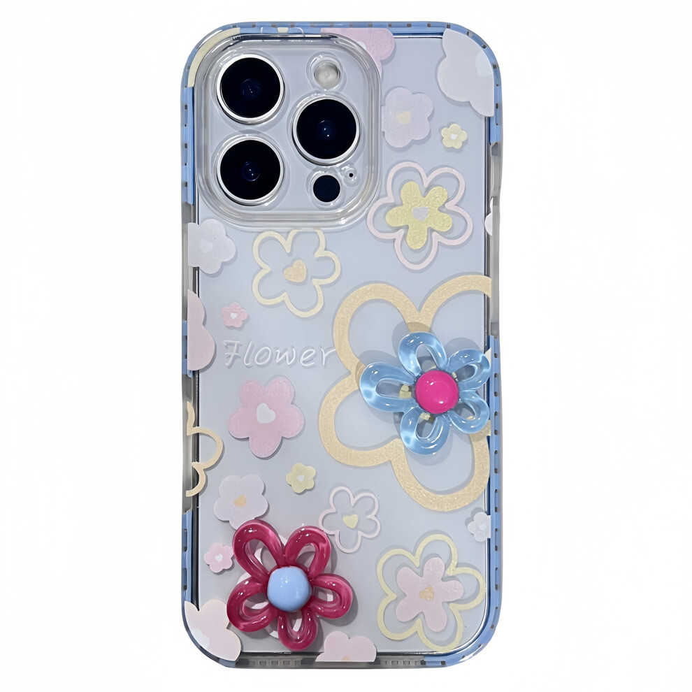 (Iphone 16 Pro Max, ) For Iphone 16 Pro Max Case Grid Frame 3D Flower Design Tpu Phone Cover Blue 6914284454654