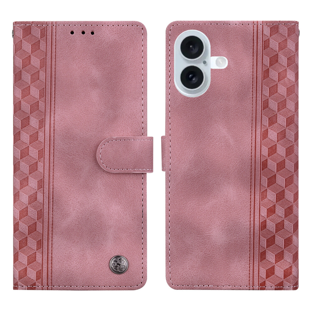 (Iphone 17, ) For Iphone 17 Leather Case Imprinted Checkered Pattern Wallet Stand Flip Phone Cover Pink 6914284512446