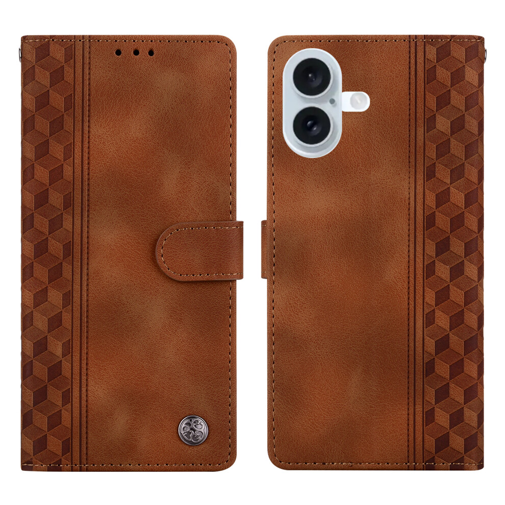 (Iphone 17, ) For Iphone 17 Leather Case Imprinted Checkered Pattern Wallet Stand Flip Phone Cover Brown 6914282378389