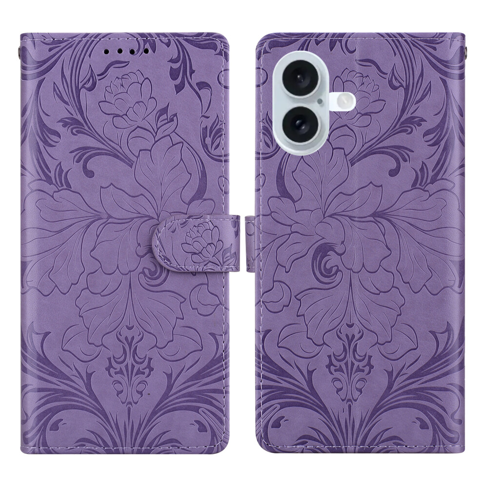 (Iphone 17, ) For Iphone 17 Leather Case Imprinted Floral Pattern Wallet Stand Flip Phone Cover Purple 6914288232692