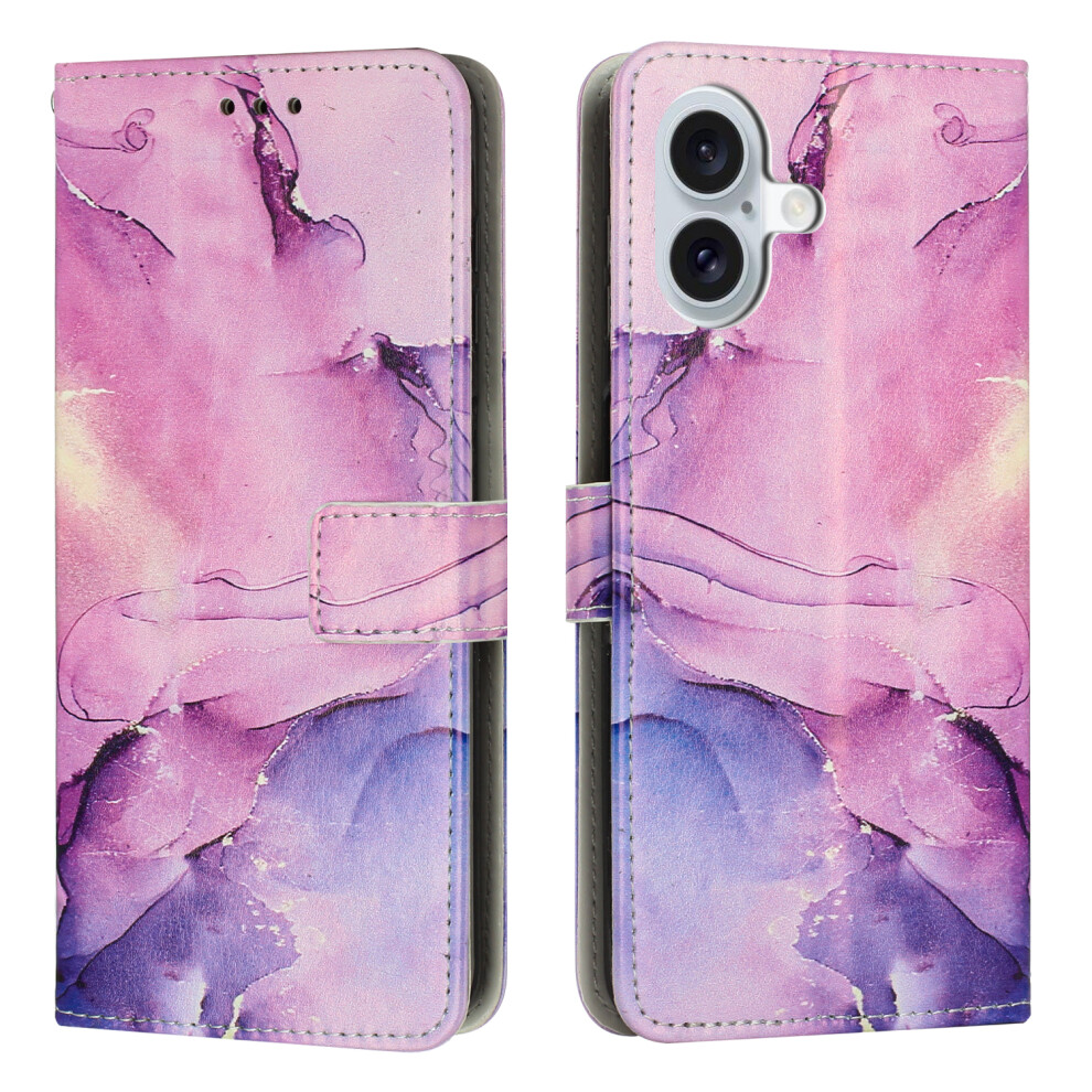 (Iphone 17, ) For Iphone 17 Stand Case Marble Pattern Pu Leather Wallet Phone Cover Purple 6914286129185