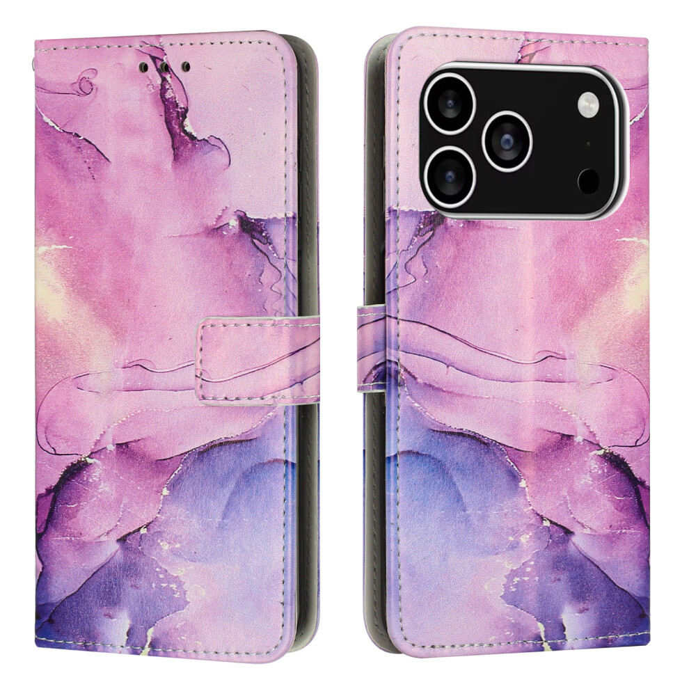 (Iphone 17 Pro, ) For Iphone 17 Pro Stand Case Marble Pattern Pu Leather Wallet Phone Cover Purple 6914280032887