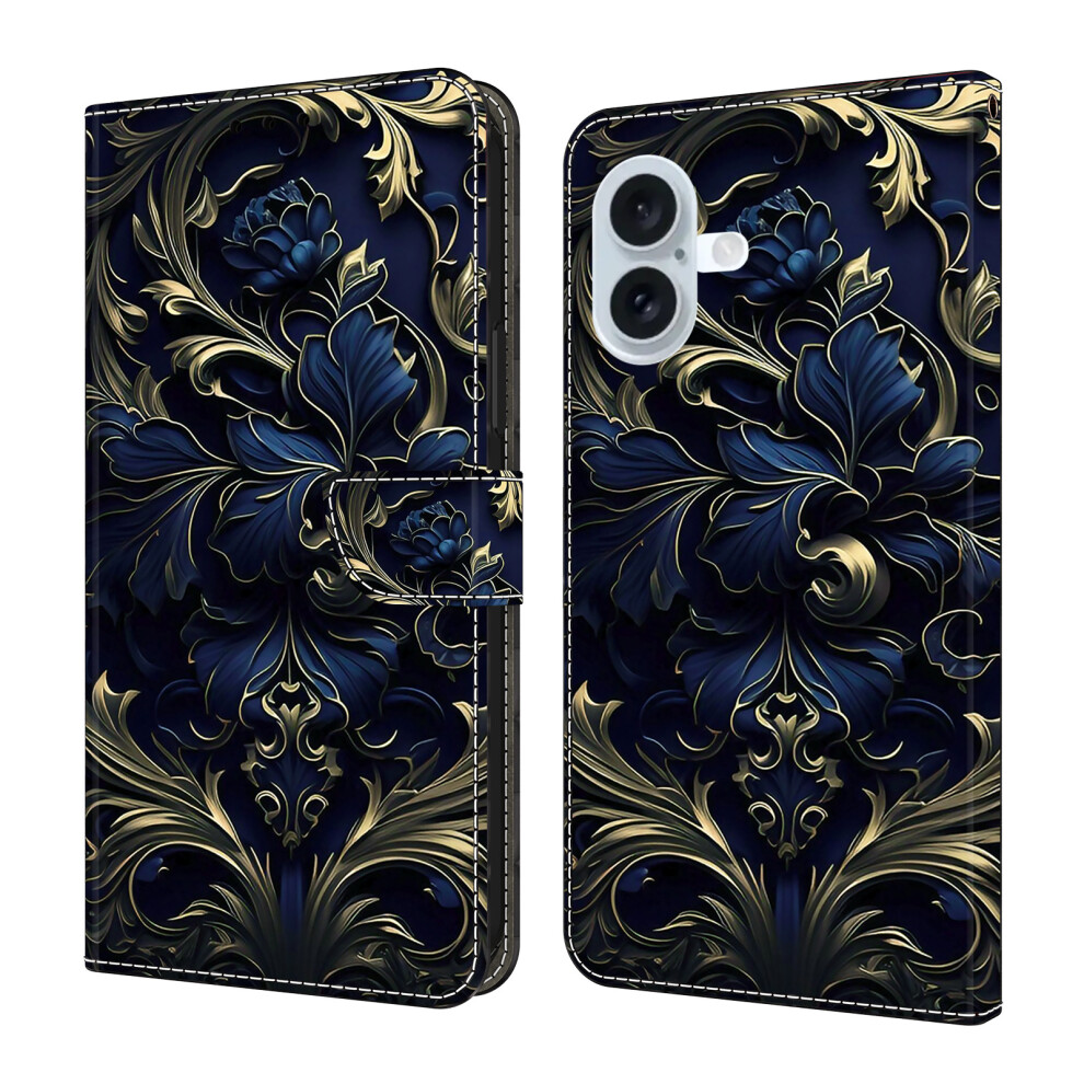 (Iphone 17, Flower) For Iphone 17 Case Pu Leather Wallet Phone Cover With Stand Blue 6914289609882