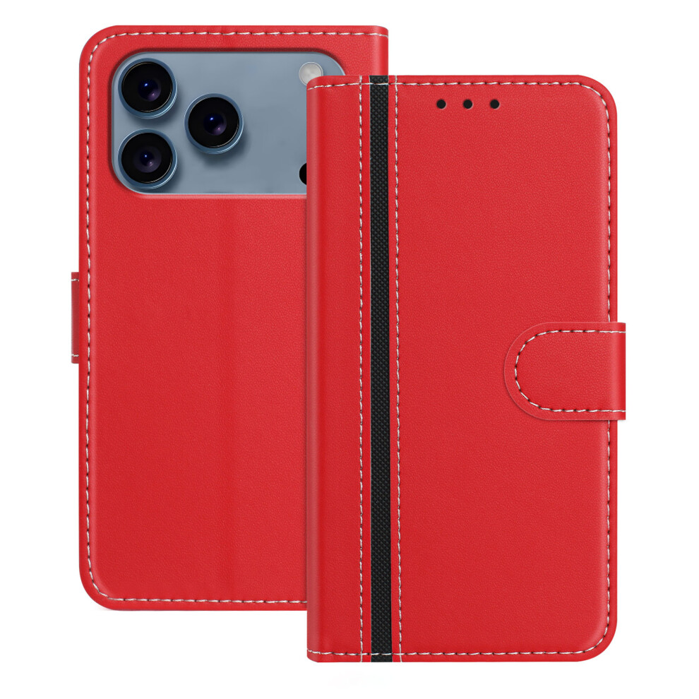 (Iphone 17 Pro, ) For Iphone 17 Pro Phone Cases Wallet Stand Color Splicing Leather Cover With Magnetic Clasp Red 6914283272266