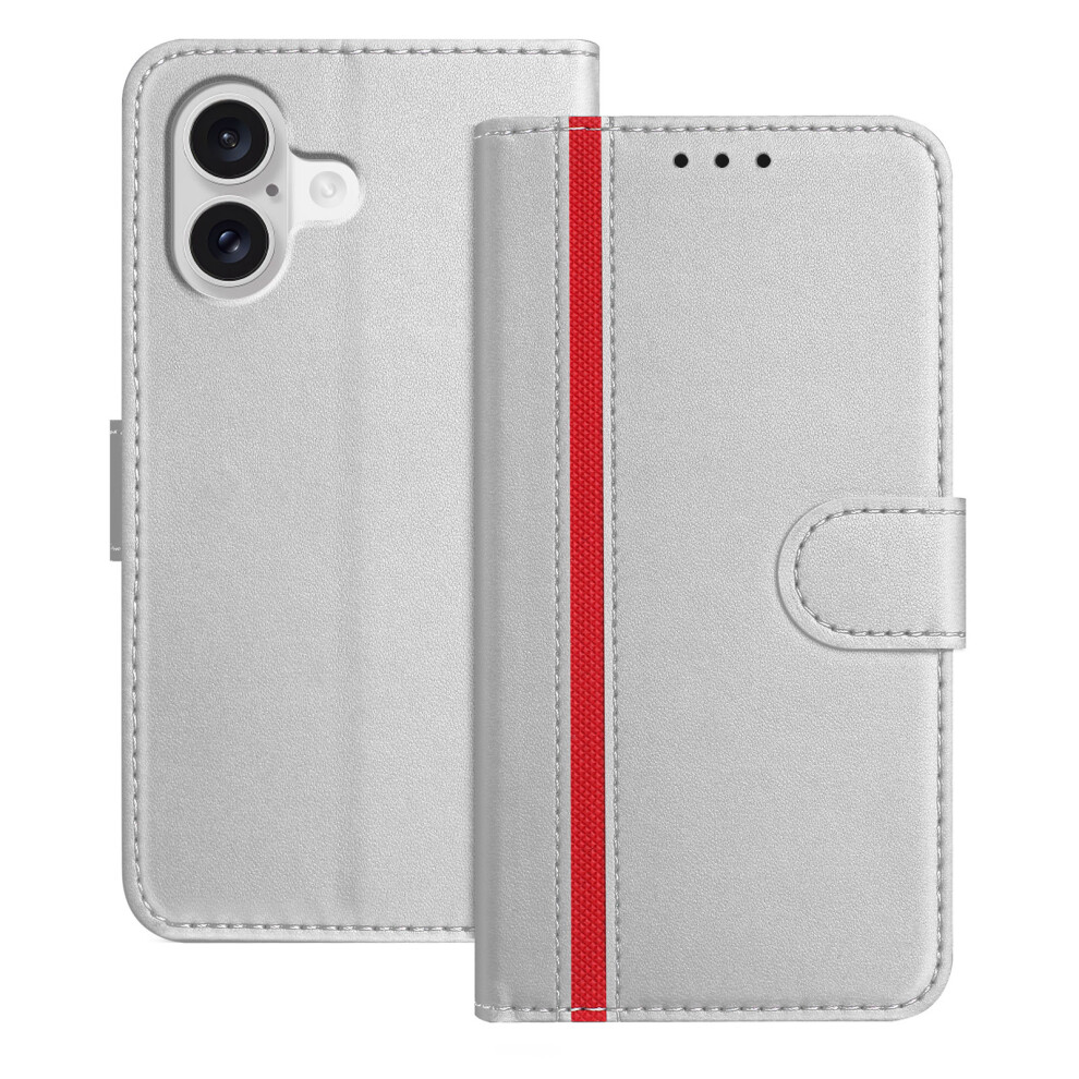(Iphone 17, ) For Iphone 17 Phone Cases Wallet Stand Color Splicing Leather Cover With Magnetic Clasp Silver 6914284667702