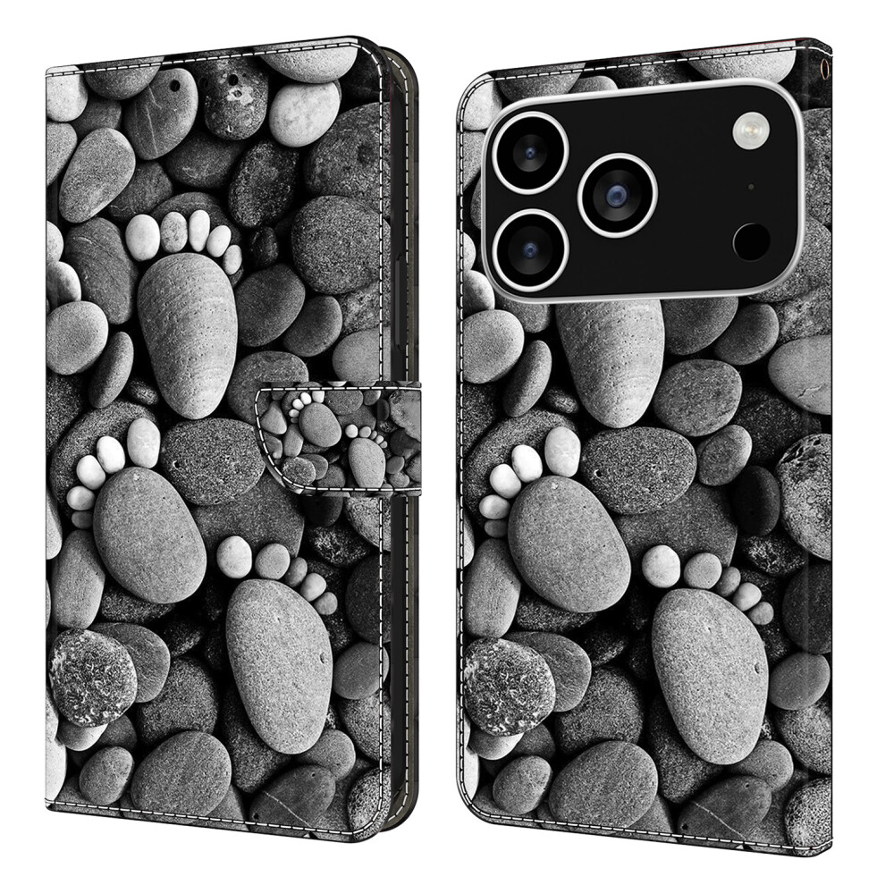 (Iphone 17 Pro, Stone Footprints) For Iphone 17 Pro Case Wallet Stand Pattern Printing Pu Leather Flip Phone Cover 6914280961903
