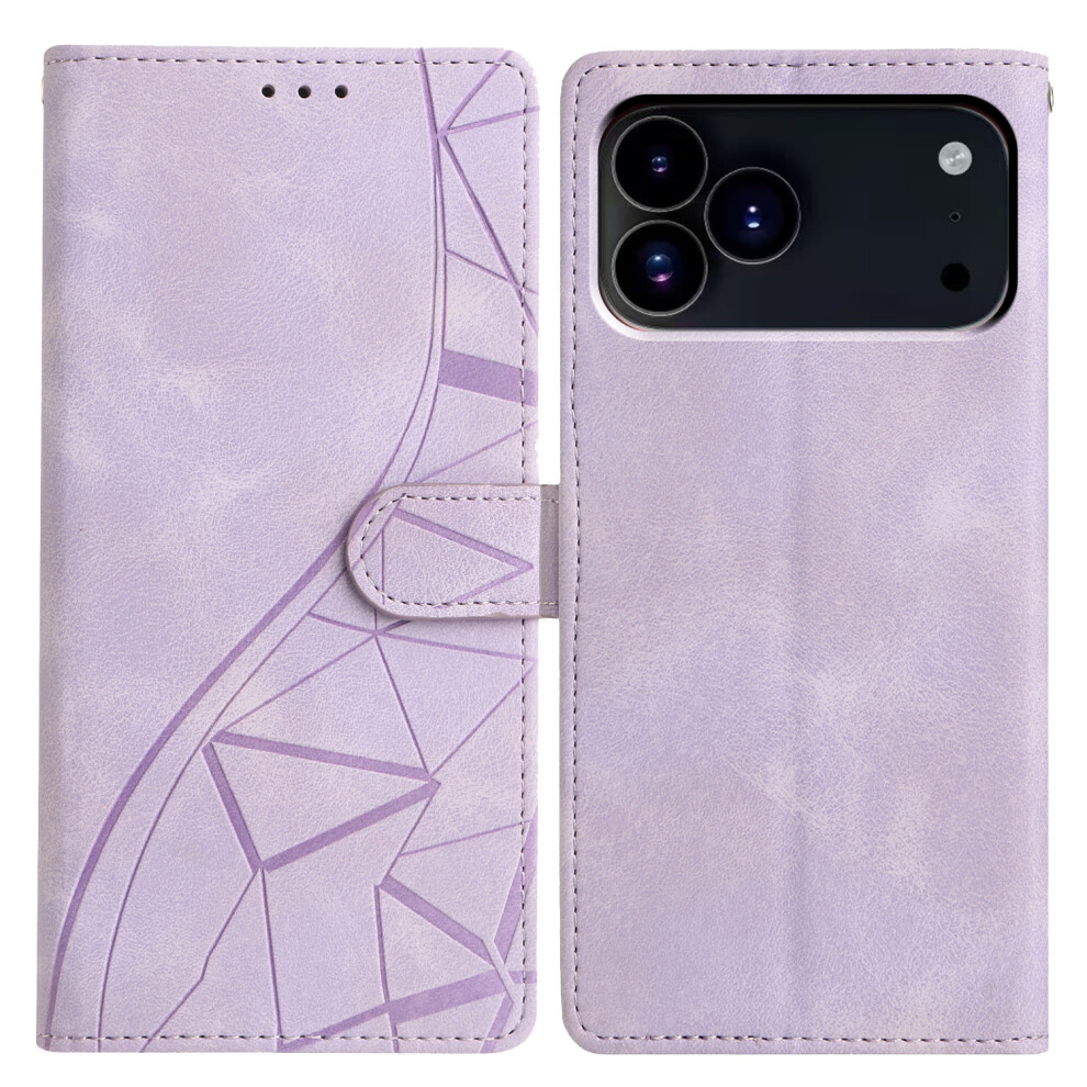 (Iphone 17 Pro, ) For Iphone 17 Pro Case Wallet Stand Imprinted Triangle Pattern Leather Phone Flip Cover Purple 6914284460747