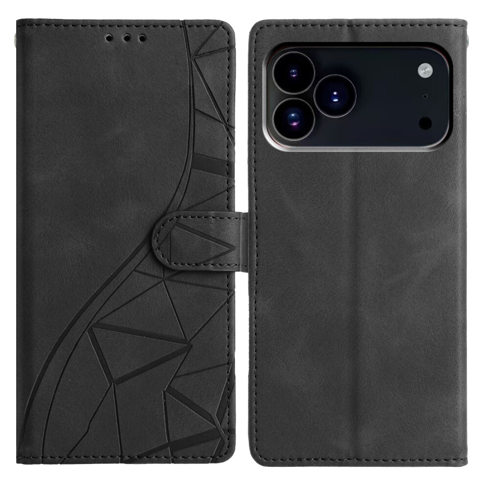 (Iphone 17 Pro, ) For Iphone 17 Pro Case Wallet Stand Imprinted Triangle Pattern Leather Phone Flip Cover Black 6914286096951