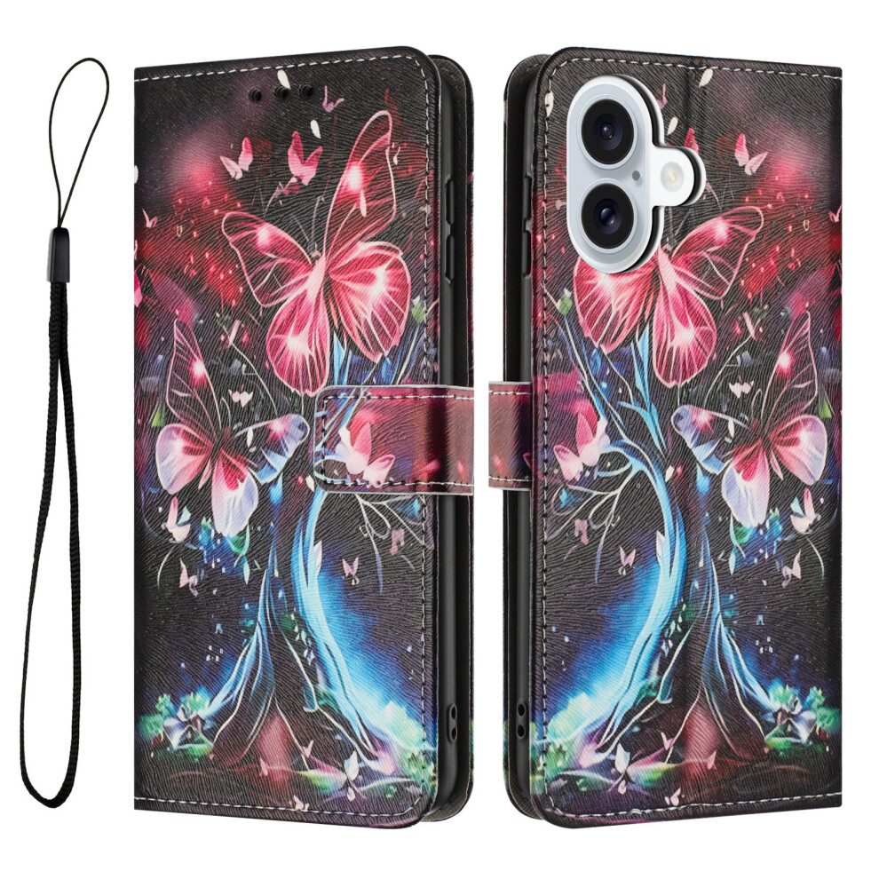 (Iphone 17, Butterfly Tree) For Iphone 17 Wallet Case Pattern Printing Pu Leather Phone Cover With Lanyard 6914287306530