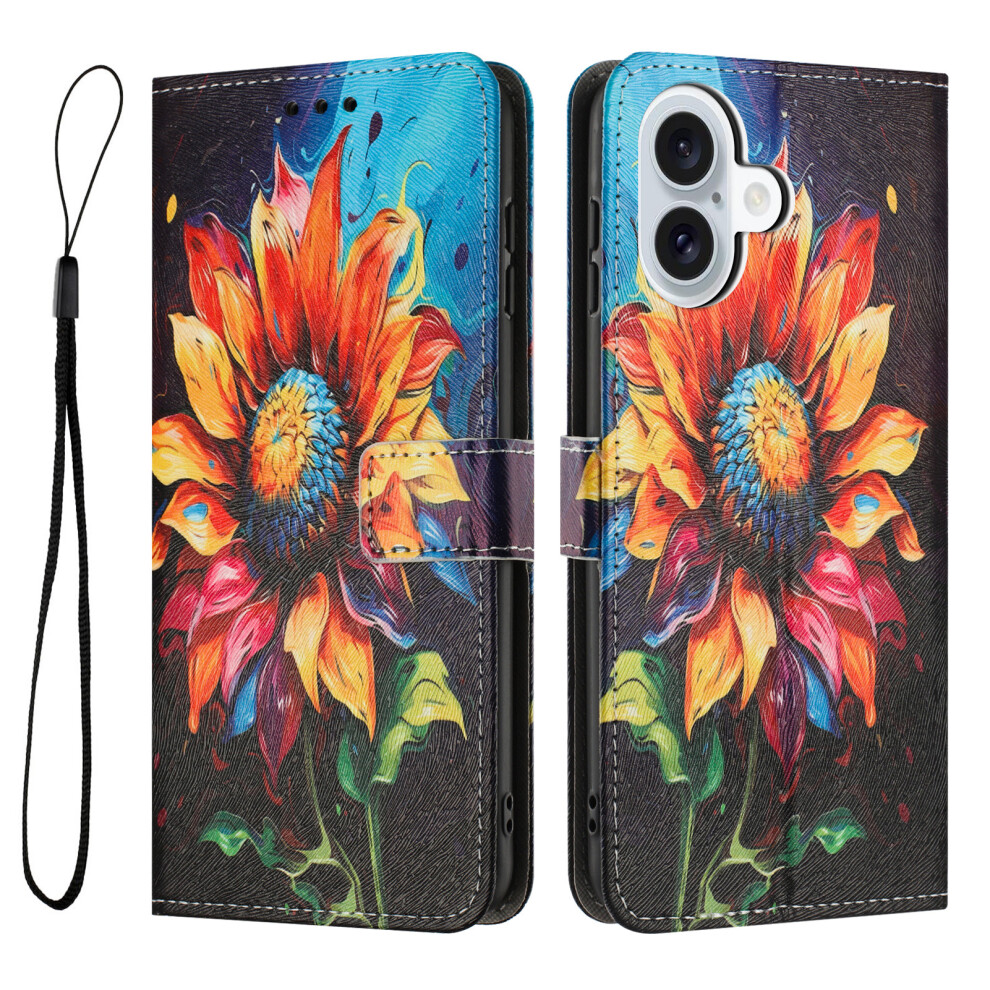 (Iphone 17, Sunflower) For Iphone 17 Wallet Case Pattern Printing Pu Leather Phone Cover With Lanyard 6914289203448