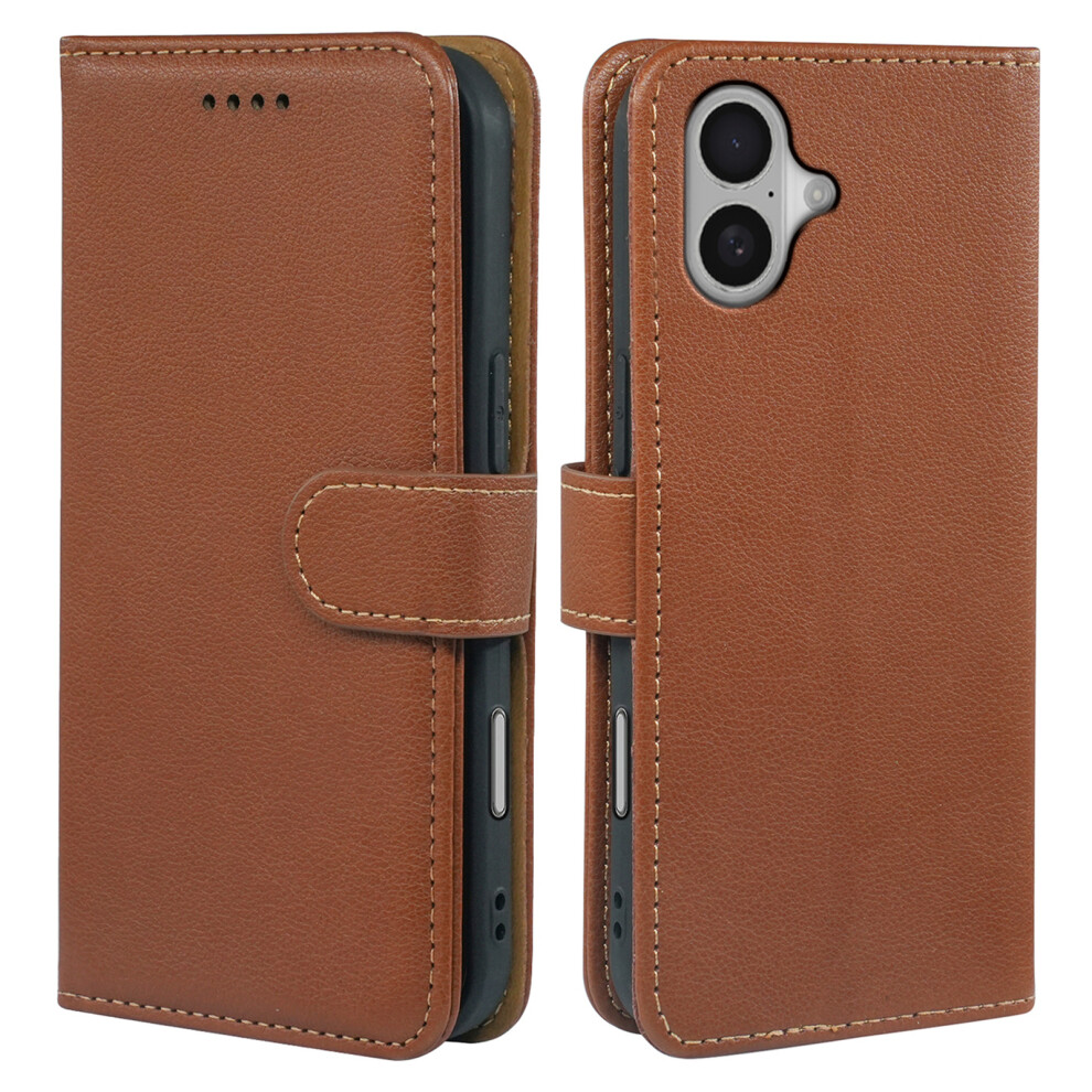 (Iphone 17, ) For Iphone 17 Case Rfid Blocking Wallet Litchi Texture Leather Phone Cover Magnetic Clasp Brown 6914287711327