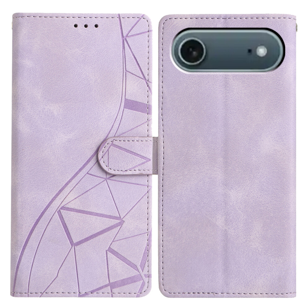 (Iphone Air, ) For Iphone Air Case Wallet Stand Imprinted Triangle Pattern Leather Phone Flip Cover Purple 6914280557052
