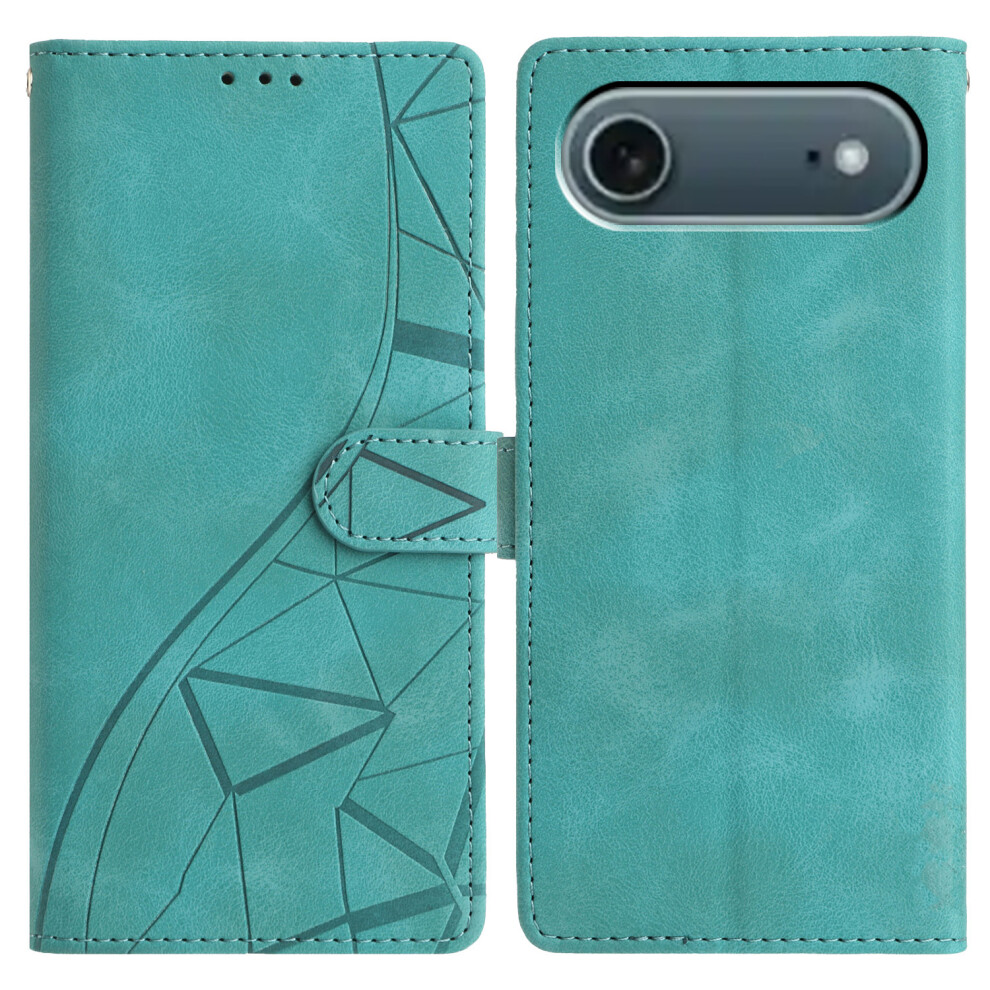 (Iphone Air, ) For Iphone Air Case Wallet Stand Imprinted Triangle Pattern Leather Phone Flip Cover Green 6914288261265
