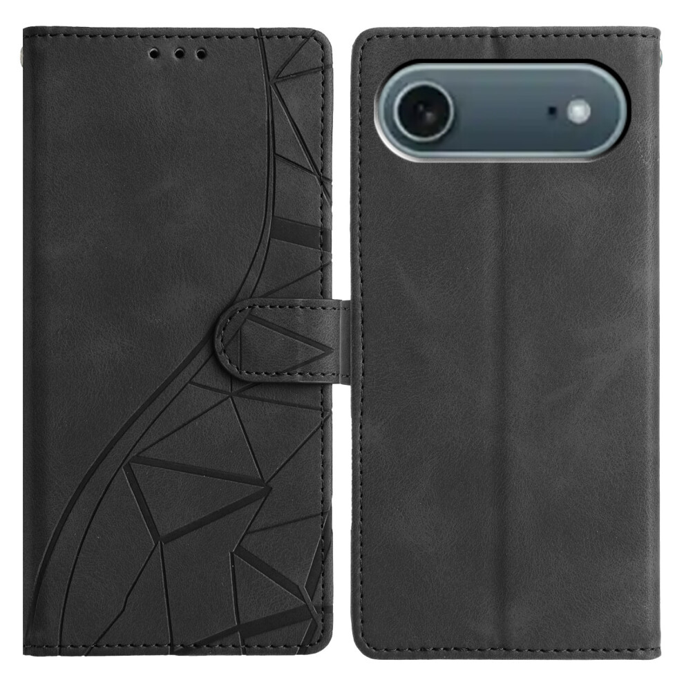 (Iphone Air, ) For Iphone Air Case Wallet Stand Imprinted Triangle Pattern Leather Phone Flip Cover Black 6914285952852