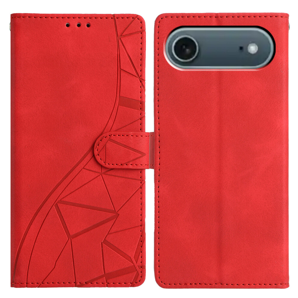 (Iphone Air, ) For Iphone Air Case Wallet Stand Imprinted Triangle Pattern Leather Phone Flip Cover Red 6914285017155