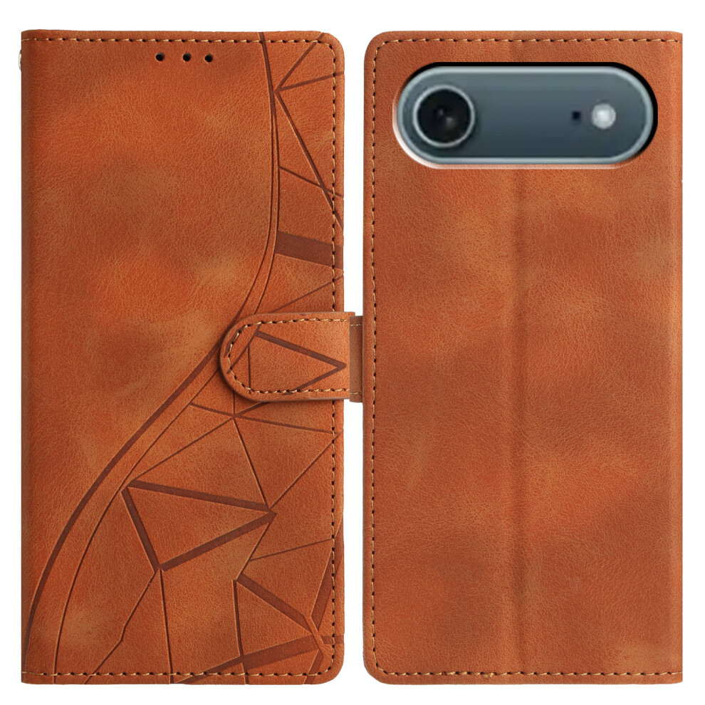 (Iphone Air, ) For Iphone Air Case Wallet Stand Imprinted Triangle Pattern Leather Phone Flip Cover Brown 6914283380954