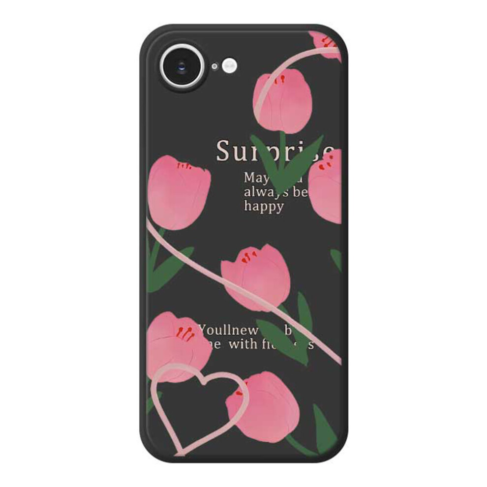 (Iphone 16E, ) For Iphone 16E Case Tulip Pattern Printing Straight Edge Tpu Phone Back Cover Black 6914281059395