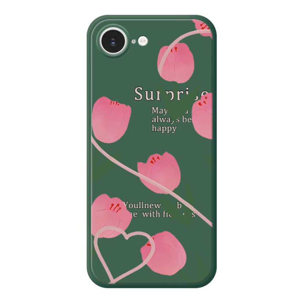 (Iphone 16E, ) For Iphone 16E Case Tulip Pattern Printing Straight Edge Tpu Phone Back Cover Green 6914284647445