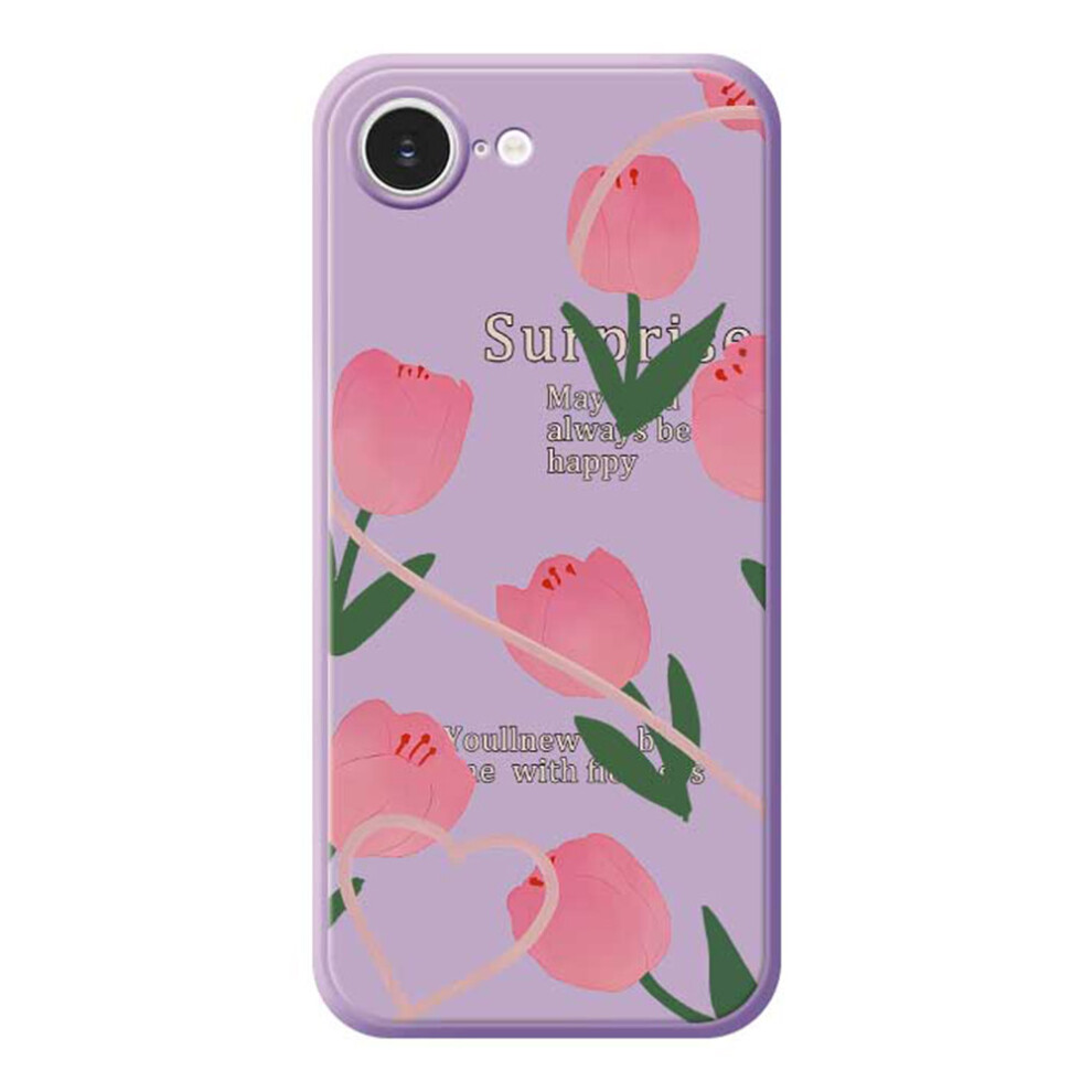 (Iphone 16E, ) For Iphone 16E Case Tulip Pattern Printing Straight Edge Tpu Phone Back Cover Purple 6914285965098