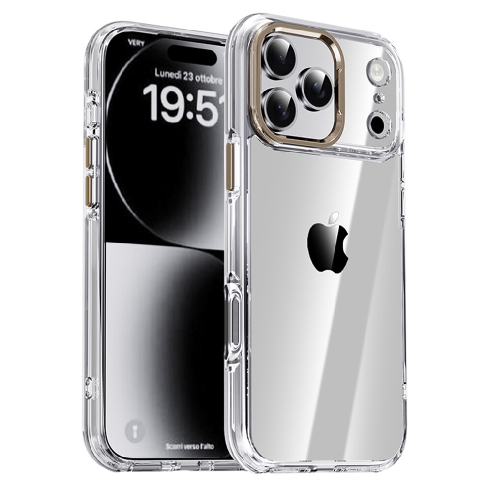 (Iphone 17 Pro, Titanium ) Ipaky For Iphone 17 Pro Clear Case Metal Lens Frame Shockproof Tpu Phone Cover Gold 6914289125696